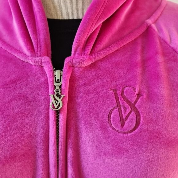 VICTORIA'S SECRET Hot Pink Velour cropped  Zip Up Hoodie Size XXL - Picture 4 of 13